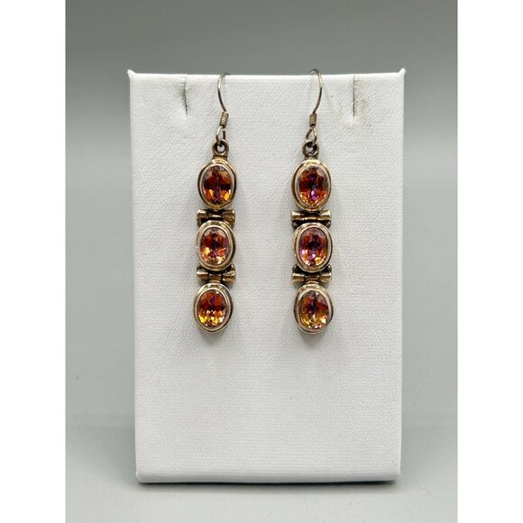 Sterling Silver Dangles Earrings Pierced Dangles Color Changing Glass Stones - Picture 2 of 8